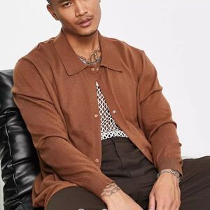 OUT OF STOCK Bando knitted revere collar boxy fit knitted shirt S Tan NWT in pkg